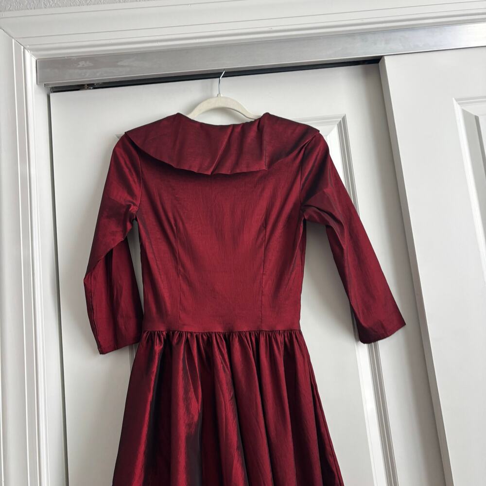 Pinup Couture Burgundy Portrait Collar Swing Dress NWT S Retro Rockabilly Wine - Picture 10 of 16
